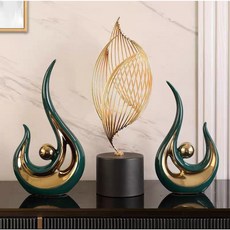 현대 홈 장식 가벼운 럭셔리 거실 술장 현관 TV장 사무실 책장 집들이선물 악세사리, F그린골드:봉황우비+풀수기3종세트