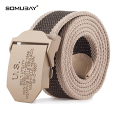 SOMUMAY 남성 벨트 자동 버클 캔버스 벨트 학생 플러스 두께 의 벨트 US 카키 스 트 라 이 프 12CM (플러스 두께)