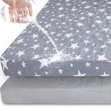 Dormlony 방수 아기 침대 매트리스 프로텍터 132.1 x 71.1cm(52 x 28인치) Ulltra 부드럽고 통기성이 좋은 퀼트 매트리스 커버 2팩 (그레이 & 스타)