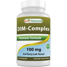 베스트 내추럴 DIM 보충제 100mg 120캡슐 에스트로겐 대사 및 균형을 위한 폐경 보디빌딩 PCOS 호르몬성 여드름, 120 Count (Pack of 1), 1개, 120정