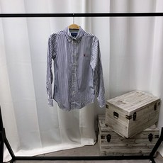폴로 화이트블루 스트라이프 슬림 셔츠 남방