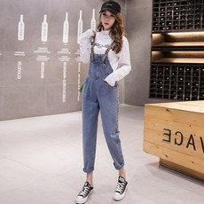 어깨배색 어깨끈 데님 멜빵바지 점프수트 집사부일체김희선 빅사이즈