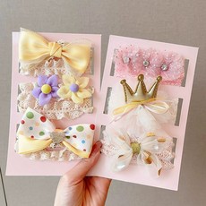 여아용 아기 머리띠 세트 여아 아기용 부드러운 공주 헤어 액세서리 선물 편안한 디자인 패션, 나비넥타이+베이지 왕관 6종세트 고급 선물박스형