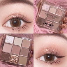 섀도우 아이섀도우 팔레트 소녀 컬트 여성 메이크업 레어 뷰티 아이 깔판 글리터 미니 여행용 사이즈 9 색, 3) 11AB0104