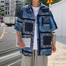 케이댄스 블루반팔셔츠 여름 클래식 남자 드랜드 건달 멋지다 차이나 멋진 트렌드