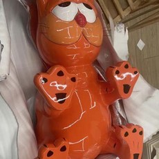  가필드테이블 고양이 캐릭터 거실 협탁, 오렌지 레드 