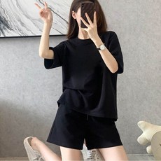 여자 여름 데일리 무지 반팔 반바지 츄리닝 세트 (WF48F95)