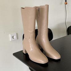 소울리 천연 소가죽 여성 미들 부츠 스퀘어 토 발편한 하프 반 부츠 6cm 통굽