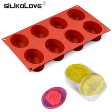 몰드 틀 실리콘 베이킹 휘낭시에 마들렌 쿠키 초콜릿SILIKOLOVE 8 캐비티 타원형 실리콘 비누 금형 초콜릿, 1개