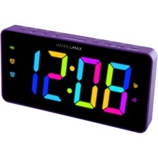 한노맥스 HX-160CR PLL FM 라디오 알람 시계 RGB 색상의 2.5인치 LED 디스플레이(정규 색상 7개 동적 색상 4개 충전 디스플레이 디머 기능 AC 작동만, Purple, Purple