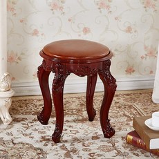 북유럽 앤틱 엔틱 스툴 벤치 화장대 의자, 어두운 갈색 둥근 의자