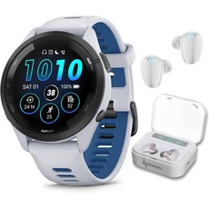 가민 포러너 965 프리미엄 GPS 런닝 앤 트라이애슬론 47mm 스마트워치AMOLED 터치스크린 디스플레이 포함 카본 그레이 DLC 티타늄 베젤블랙 실리콘 밴드 웨어러블 4U, Forerunner 265 46 mm, White +Wht EarBuds, 1개