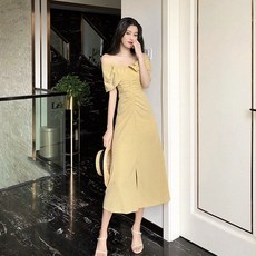 오프숄더 원피스 롱 헵번풍 스윗 여신 무드 옷 슬림핏 허리보정 섹시 오픈숄더 점프슈트 여름