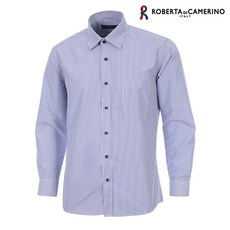 로베르타디까메리노 남성용 폴리100% 일반핏 블루 스트라이프 긴소매셔츠 RN3-302-2