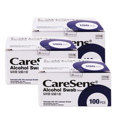 국산 고급 알콜스왑 케어센스 CARESENS Alcohol SWAB 100매x3상자 낱개포장, 300매입, 1개 - 1회용알콜솜