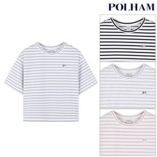 [폴햄] PHE2TR2220 여성 코숏 쿨텐션 스트라이프 크롭 자수 반팔 티셔츠