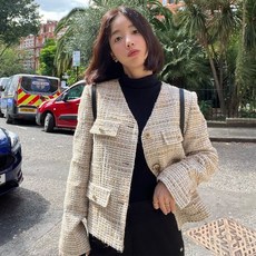 온앤온 봄 가을 트위드 자켓 []칼라리스 3XJ707