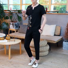DIPYLON 남성 반팔 린넨 생활한복 여름세트 남 티셔츠 트렌드 v 캐주얼 중국풍 2020