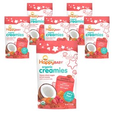 해피베이비 크리미 프리즈-드라이드 베지 & 프루트 스낵 + 코코넛 밀크 28g, 딸기 + 라즈베리 + 당근(Strawberry + Raspberry + Carrot), 6개입