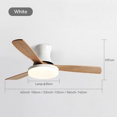 앉은뱅이선풍기 휴대용 산업용 플러시 마운트 천장 조명 로우 프로파일 목재 팬 램프 LED 및 원격 제어 가역 모터, 9.White Mold  42 inch 106cm110