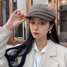 헌팅캡 울 하운드투스체크 베레모자 가을겨울 영국스타일 2020년 Xiaoxiang팔각 뉴스보이 해군모