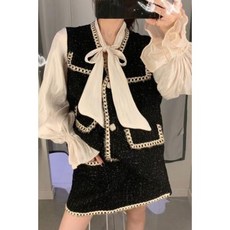 트위드투피스 산드로 모솔로니2019 궁중복고풍 세트 트위드 스커트 자카드 셔츠 가짜 두 벌