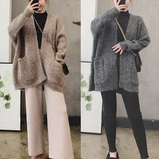 수피 여성 봄가을 따뜻한 알파카 가디건
