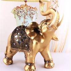 황금 수 지 코끼리 동상 풍수 우아한 코끼리 트렁크 조각 행운의 부 입상 공예 장식품 홈 장식, L24X26CM