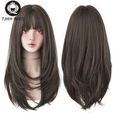 코스프레 가발 7JHHWIGS 긴 스트레이트 합성 밝은 갈색 앞머리 포함 내열성 데일리 헤어 핫 도매, C8292-2, [07] C8292-2, 1개
