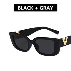 여성용 레트로 직사각형 선글라스 럭셔리 V 남성 패션 젤리 금속 경첩 UV400, black gray, AS, 1개