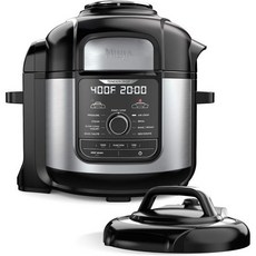 닌자 FD401 푸디 12 in 1 디럭스 XL 8 qt. 스팀 슬로우 쿡 시어 사우테스 탈수 등이 있는 압력솥 에어프라이어 5 크리스퍼 바구니 리버서블 랙 레시피북 실버, 8 Quart, 8-Quart/Stainless Steel, 8-Quart/Stainless Steel, 1개