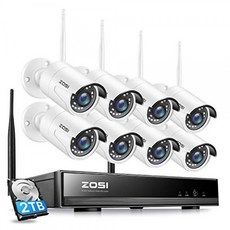 ZOSI H.265 + 8CH 1080P 무선 보안 카메라 시스템 2TB 하드 드라이브 8 채널 1080P CCTV NVR 8PCS 108, 단일상품