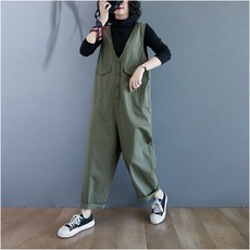 캐쥬얼 멜빵바지 여성 겨울 가을 와이드 루즈핏 빅사이즈 브이넥 하이웨스트 배기 슬림핏 작업복 일자 통 바지