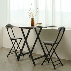 픽차 다용도 접이식 식탁 테이블 접이식 의자, 사각 테이블 브라운 1개+의자 브라운 2개