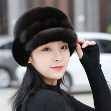 털모자 밍크 여성모자 수입 올밍크 모자 가죽 모피 겨울보온 계절중년 노년 밍크털 진피 귀보호