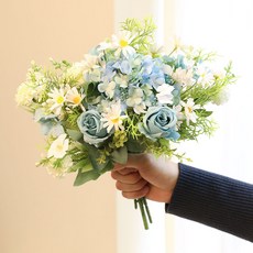 성묘 산소 꽃 조화 생화같은 조화꽃다발 부쉬 세트, 세트02. 코랄로즈베리수국 블루, 1개