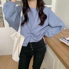 여자 데일리 꼬임 볼륨 소매 티셔츠 패션 가을 겨울