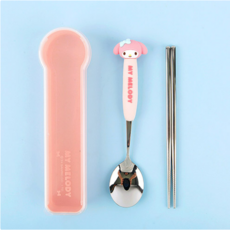 산리오 피규어 숟가락 젓가락 세트-마이멜로디 유아 어린이 숟가락 젓가락 케이스 세트, 1개, 핑크