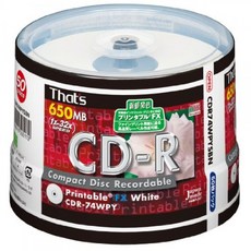 타이요 유덴 제 That 's CD-R 데이터 용 32 배속 650MB 프린터 블 스핀들 케이스 50 장 CDR74WPYSBN, 단일상품