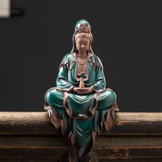 116587 부처님 오신날 관세음보살 LED 향 도자기 불상 부처상 불교 장식품 정화 병 안치 연꽃, 순수한 병 관음-킬른이 파랗게