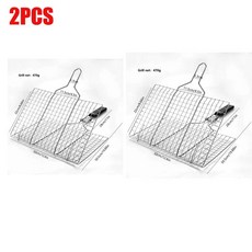 그릴 생선 바구니 접이식 휴대용 스테인레스 스틸 분리형 손잡이 및 보관 가방, 2) 2pcs