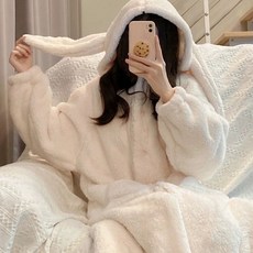 [집토끼]산호벨벳 토끼 후드 입는 담요 이쁨주의