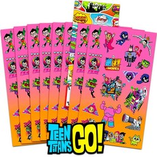 Teen Titans Go 스티커 파티 용품 팩 ~ 120개 이상의 틴 타이탄 고 개별 라이선스 도어 행거 포함 선물 시트 8장, Teen Titans Go 스티커 파티 용품 팩 ~ 1