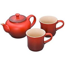 일본직발송 4. 르쿠르제(LE CREUSET) 찻주전자 찻잔 찻주전자 찻잔 SS 체리 레드 3점 세트 【일본 정규, One Size