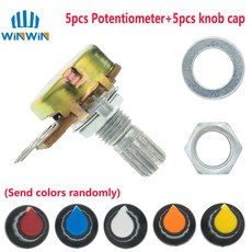 WH148 1K 10K 20K 50K 100K 500K Ohm 15mm 3 핀 선형 테이퍼 AG2 노브 캡이 있는 arduino용 로터리 전위차계 저항 5 세트, [09] B500K with knob cap, [01] 15 미리메터
