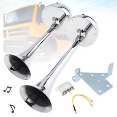 에어혼 화물차 크락션 12V-24V 126DB 슈퍼 시끄러운 자동차 듀얼 트럼펫 메탈 기관 전기 에어 혼 브래킷/릴레이 포함 압축기 필요 없음, [01] 12V, 1개