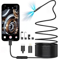 pemamnov 빛이 있는 듀얼 렌즈 내시경 카메라 8개의 조정 가능한 LED 조명이 Borescope 1920P HD 16.5피트 반강체아이폰용 IP67 방수 USB 검사 남, 1개