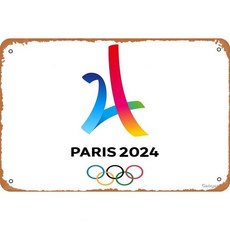 올림픽 경기 파리 2024 포스터 금속 양철 사인 8X12인치 맨 동굴 복고풍 빈티지 벽 장식 아트