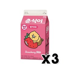 춘식이 딸기우유 팩음료 500ml x 3개