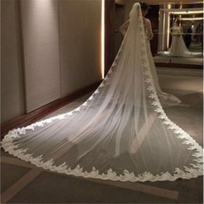 [해외] 5 미터 화이트 보리 성당 만 티야 웨딩 베일 롱 레이스 가장자리 빗 웨딩 액세서리와 신부 베일 신부 베일